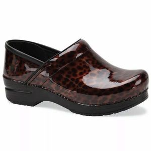 Dansko Leopard Patent Leather Professional Clogs